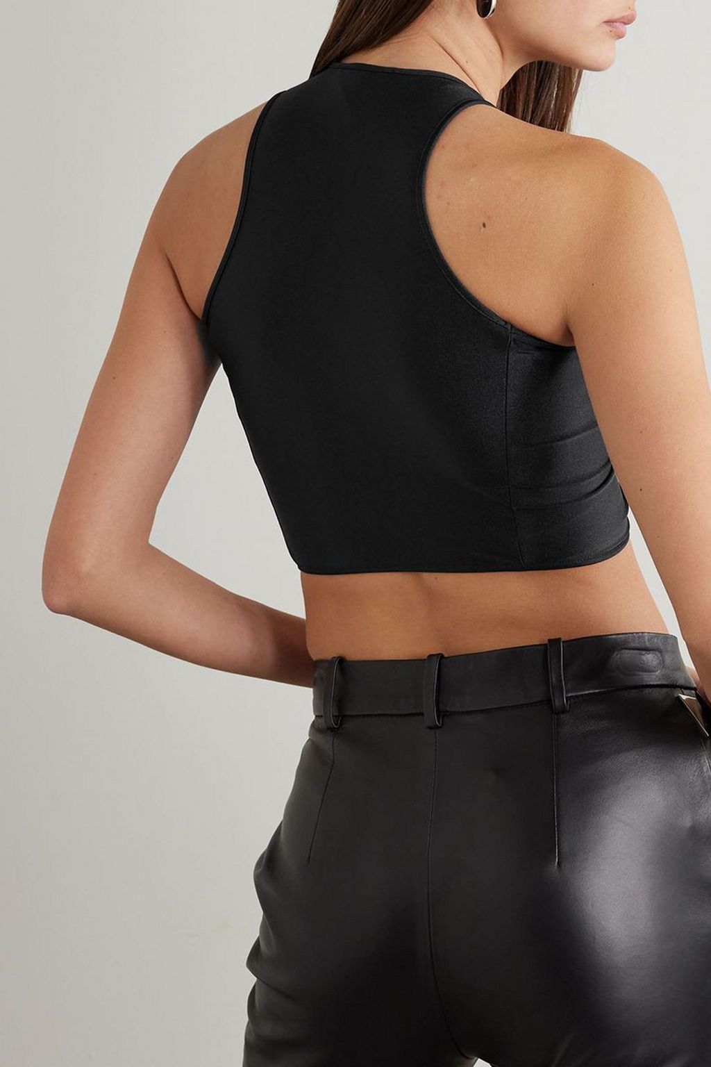 COPERNI Cropped appliquéd gathered satin-jersey top