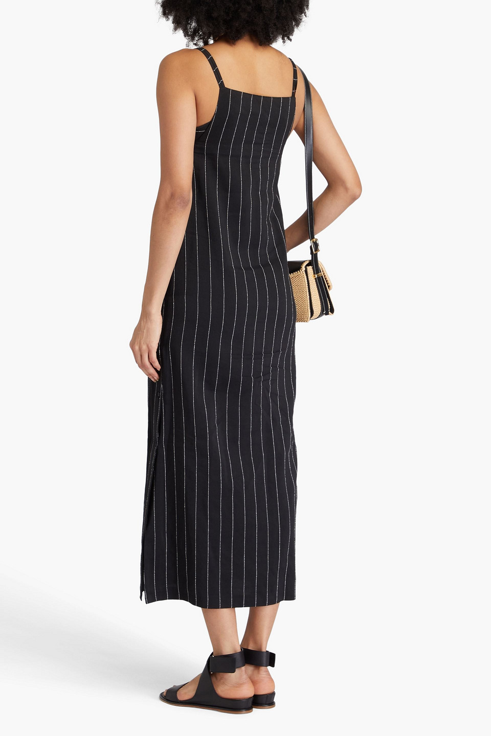 Shop Loulou Studio Etta Striped Twill Midi Dress In Schwarz