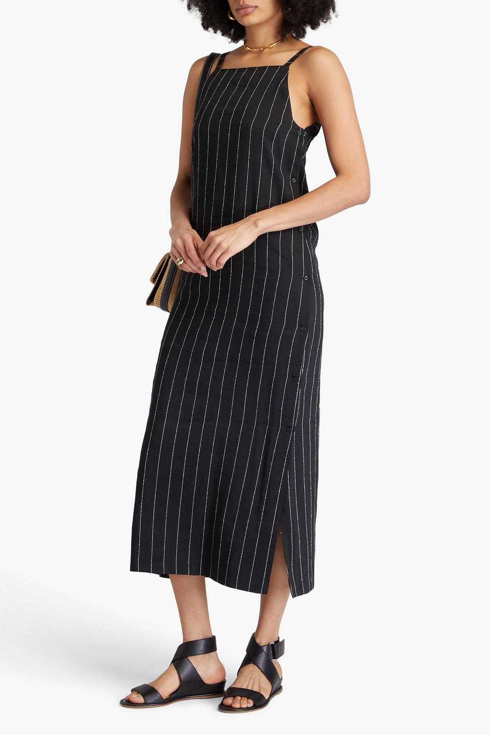 Shop Loulou Studio Etta Striped Twill Midi Dress In Schwarz