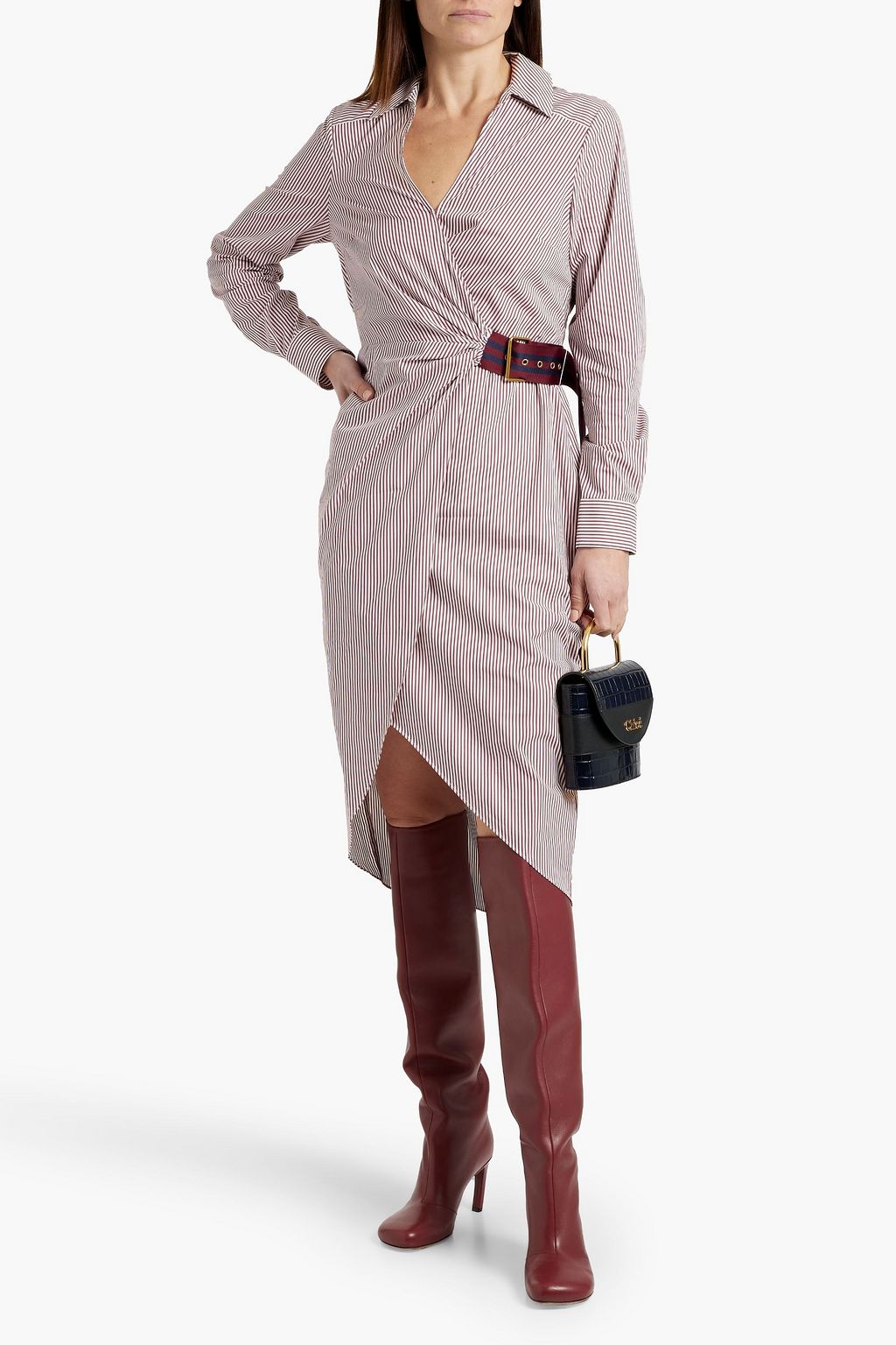 VERONICA BEARD Jacinda wrap-effect striped cotton-blend poplin midi shirt dress