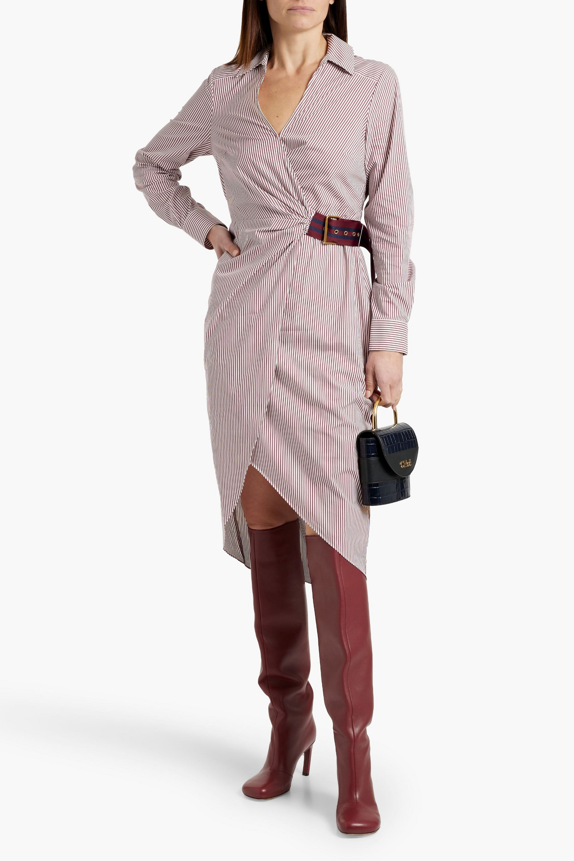 Veronica Beard Jacinda wrap-effect striped cotton-blend poplin midi shirt dress