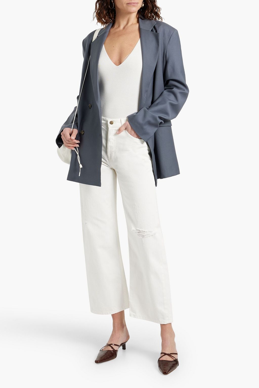 NILI LOTAN Violette cropped distressed high-rise straight-leg jeans
