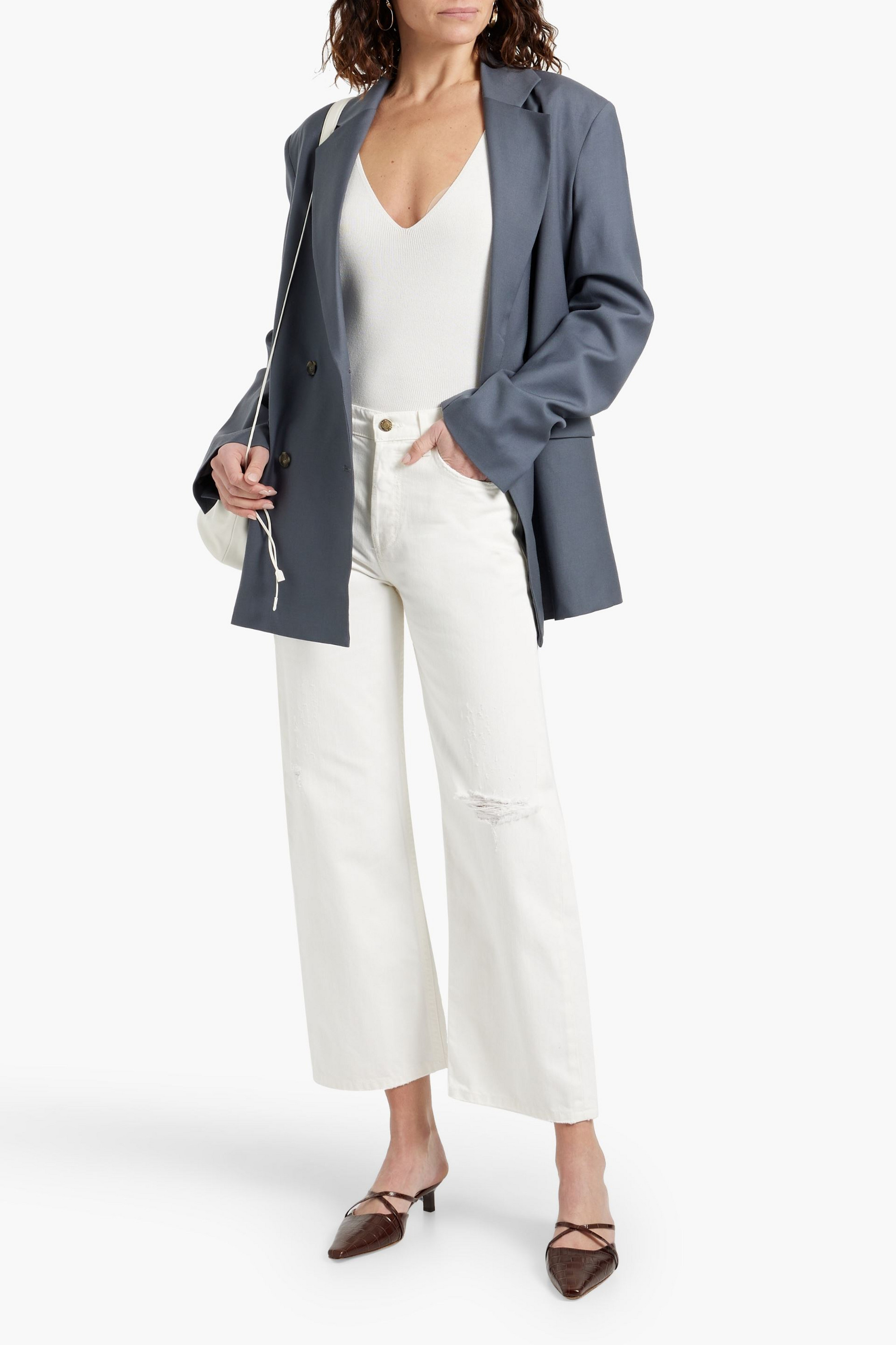 Nili Lotan Violette cropped distressed high-rise straight-leg jeans