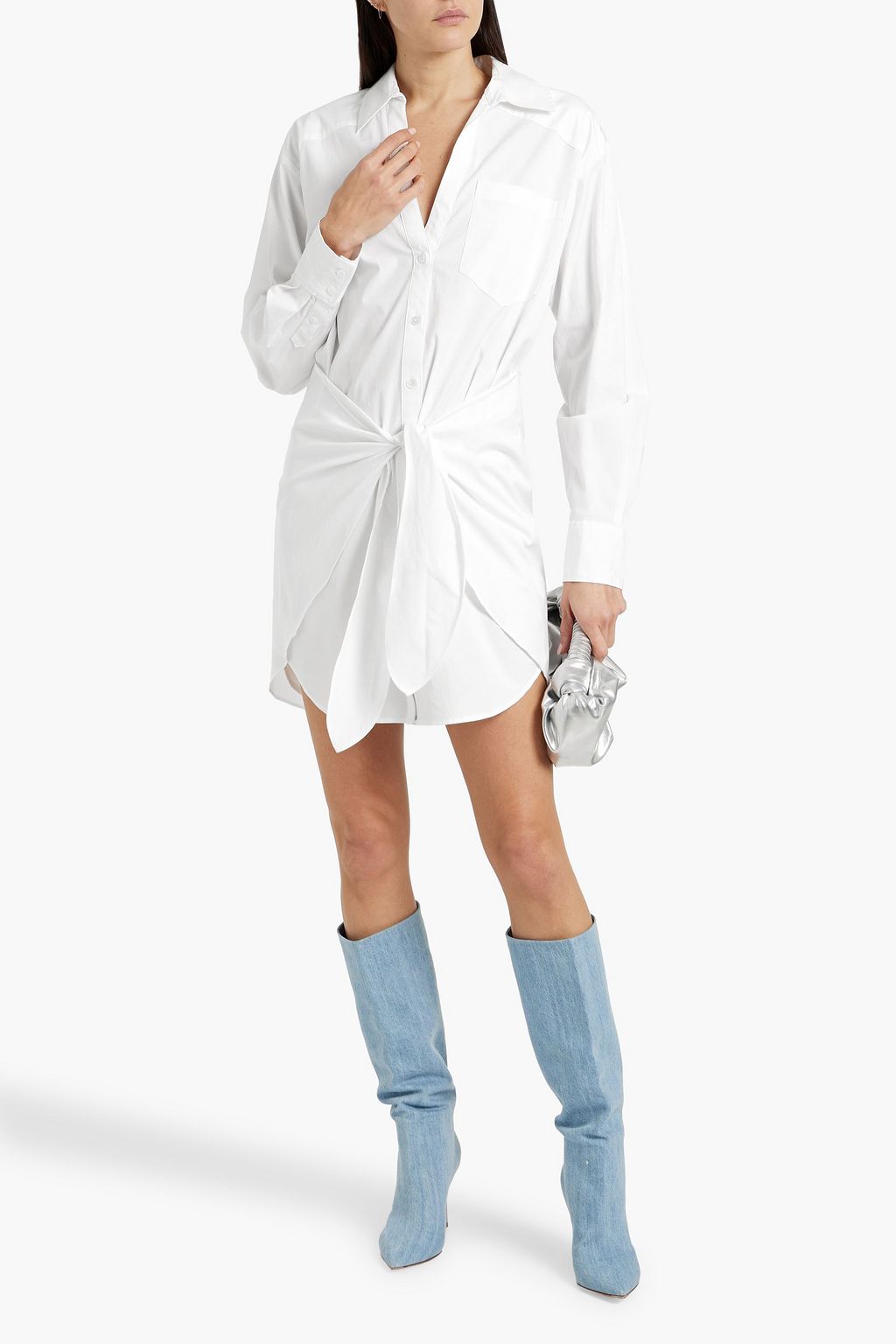 VERONICA BEARD Roanoke tie-front stretch-cotton poplin mini shirt dress