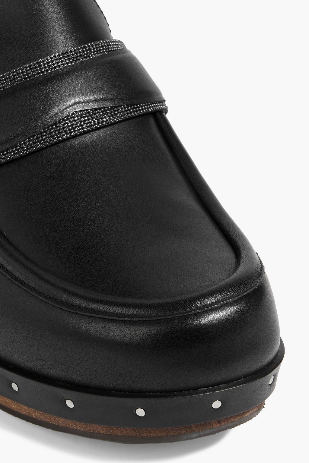 BRUNELLO CUCINELLI Shearling-lined bead-embellished leather clogs