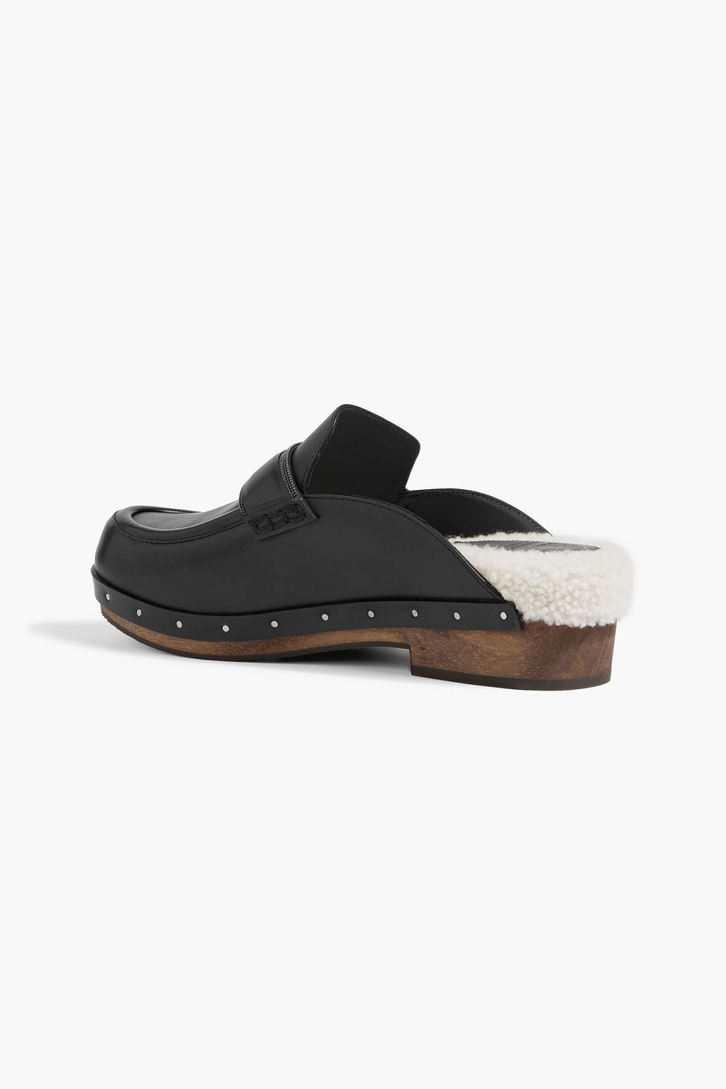 BRUNELLO CUCINELLI Shearling-lined bead-embellished leather clogs
