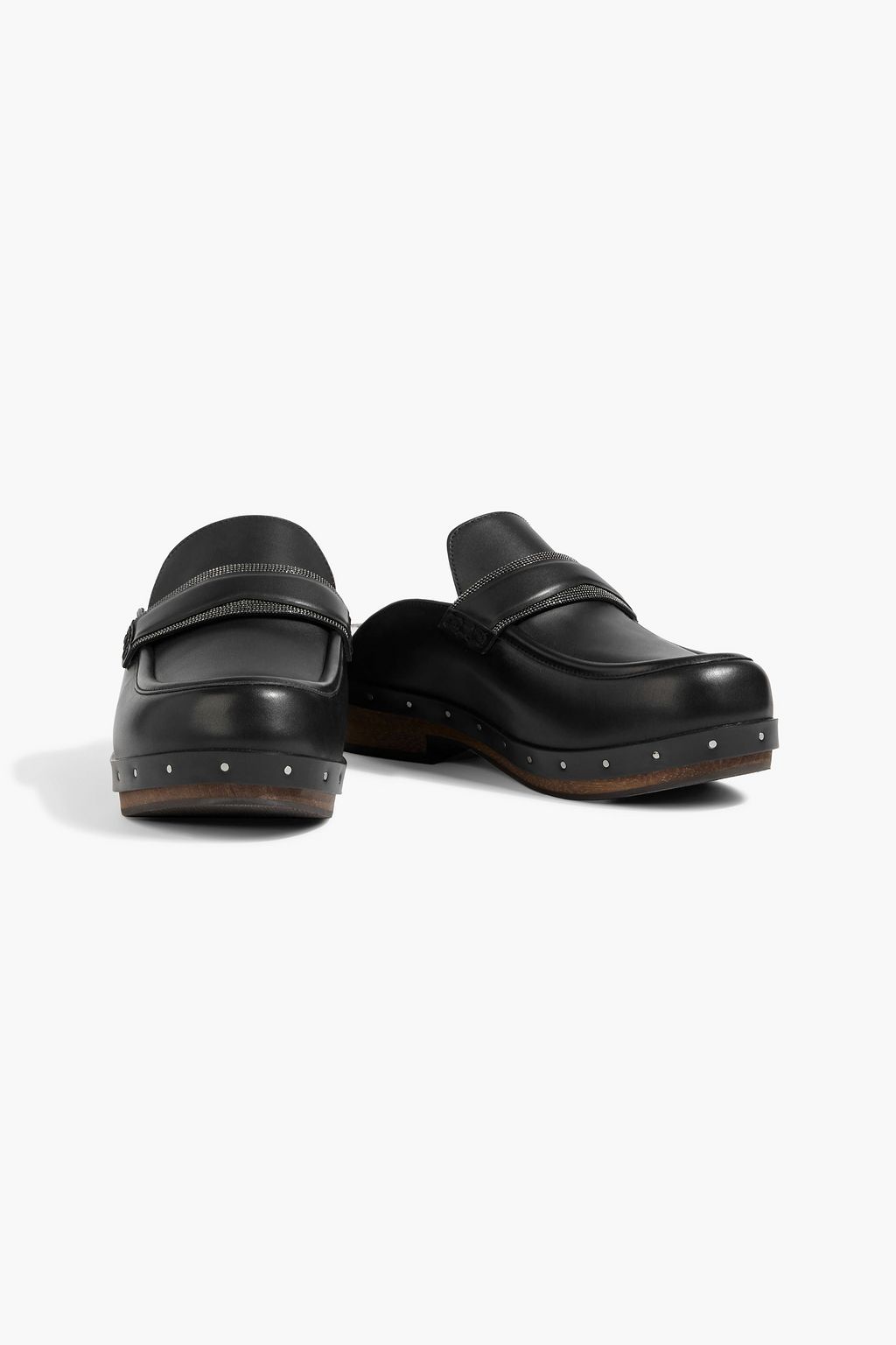 BRUNELLO CUCINELLI Shearling-lined bead-embellished leather clogs
