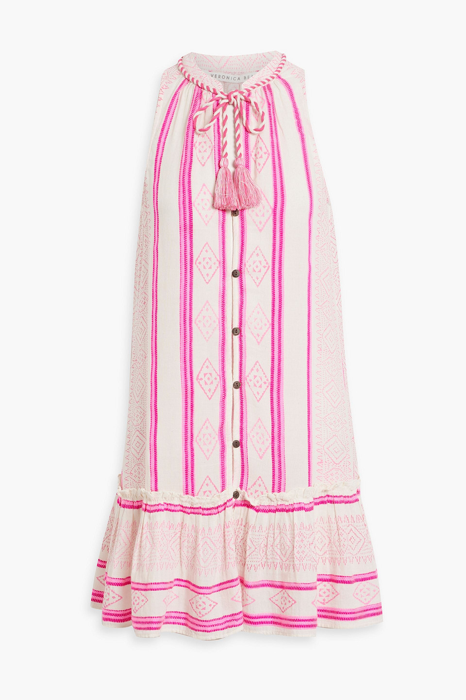 Veronica Beard Weylen Embroidered Printed Cotton-blend Mini Dress In Fuchsia