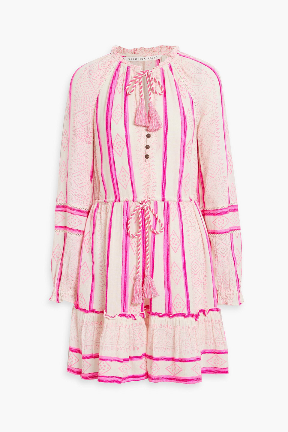 Veronica Beard Danica Embroidered Printed Cotton-blend Mini Dress In Fuchsia