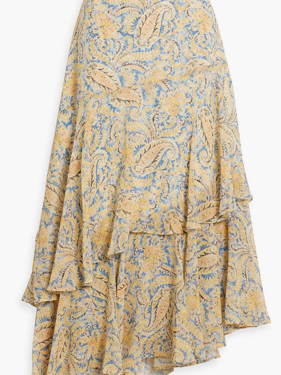 kaneli tiered paisley-print silk-chiffon midi skirt