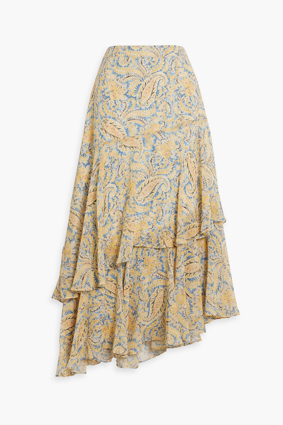 Veronica Beard Kaneli Tiered Paisley-print Silk-chiffon Midi Skirt In Pastel Yellow