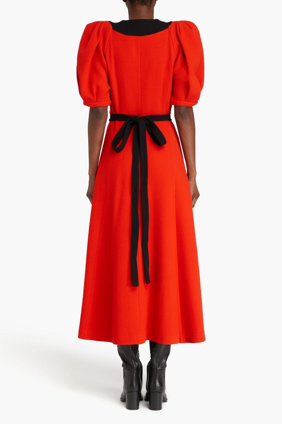 Shop Gabriela Hearst Luz Pleated Wool-crepe Midi Dress In Tomato Red