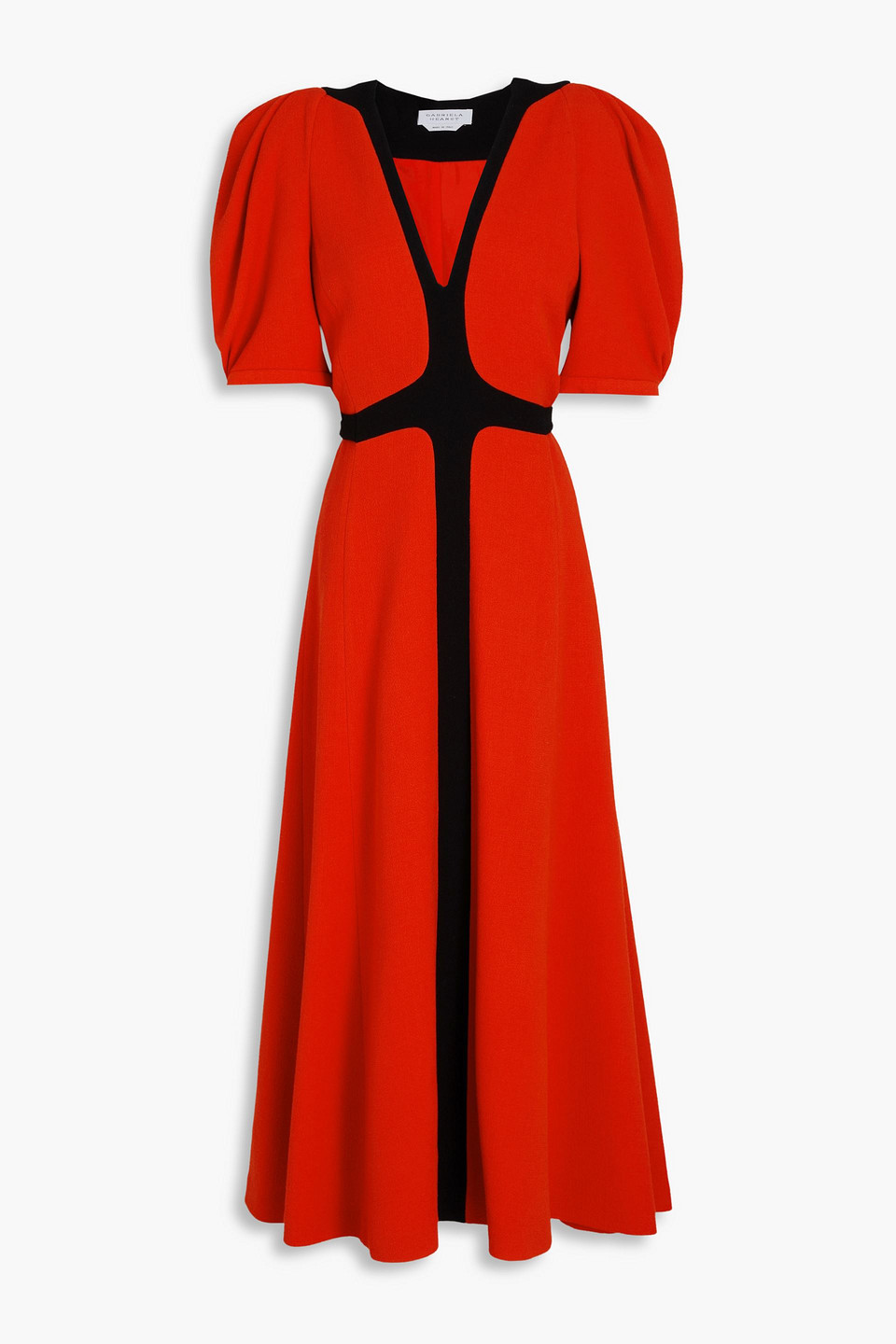 Shop Gabriela Hearst Luz Pleated Wool-crepe Midi Dress In Tomato Red