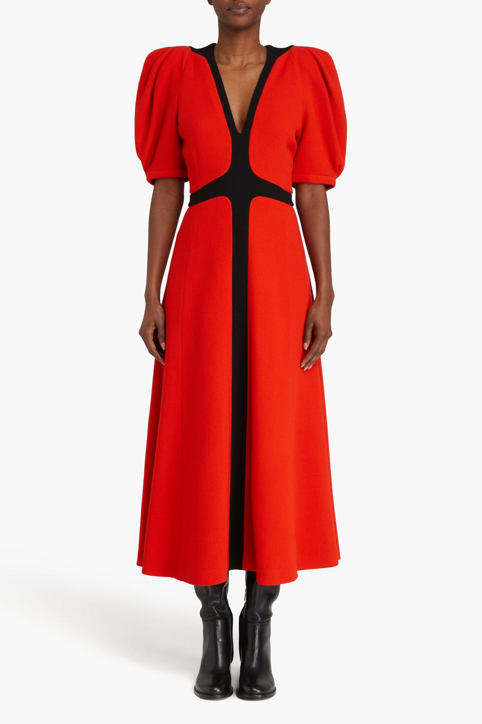 Shop Gabriela Hearst Luz Pleated Wool-crepe Midi Dress In Tomato Red