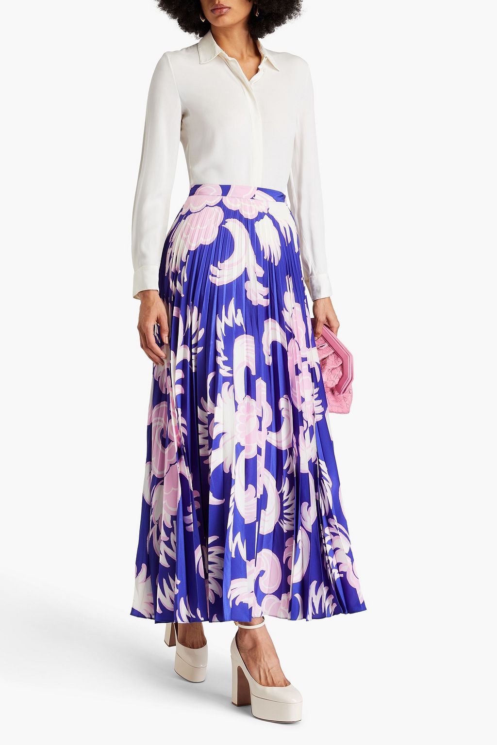 VALENTINO GARAVANI Pleated printed silk-crepe maxi skirt