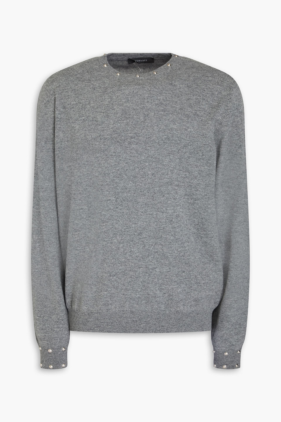 Versace Studded Wool And Cashmere-blend Jumper In Grey