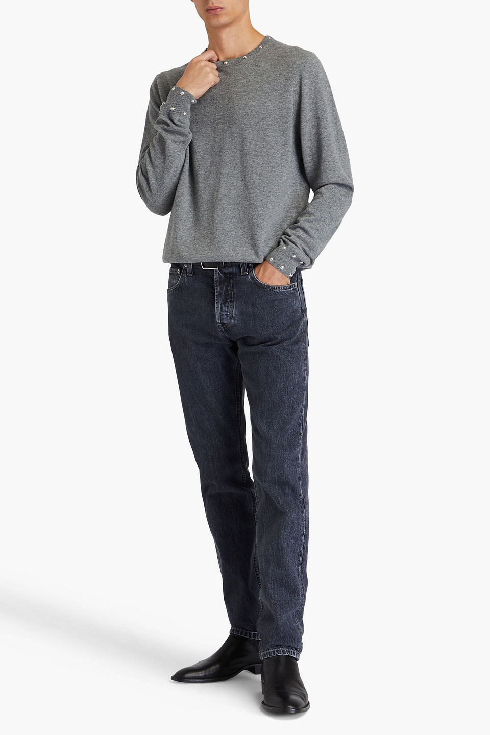  Versace - Pullover Aus Einer Woll-kaschmirmischung Mit Nieten - Grau - It 52 