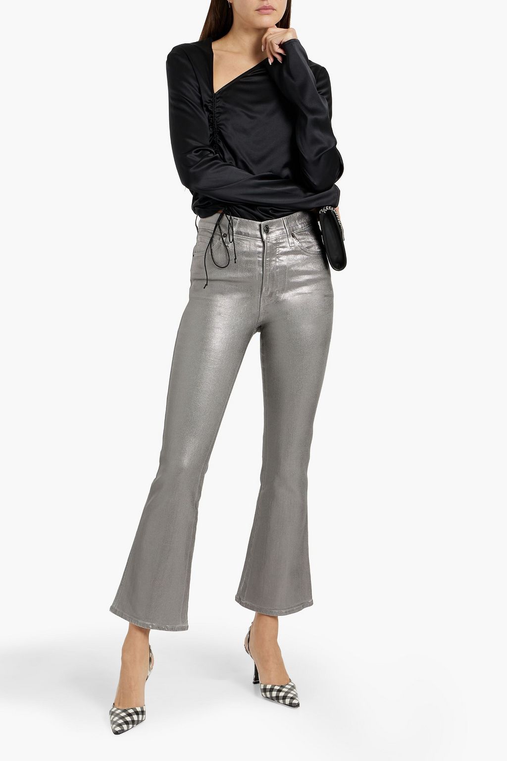 VERONICA BEARD Carson metallic high-rise flared jeans