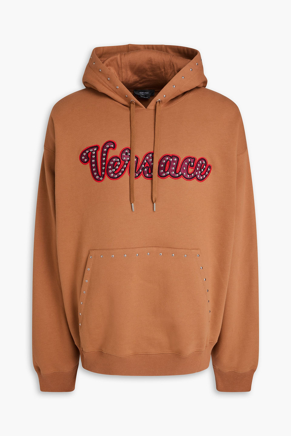 Versace Embellished Cotton-fleece Hoodie In Brown