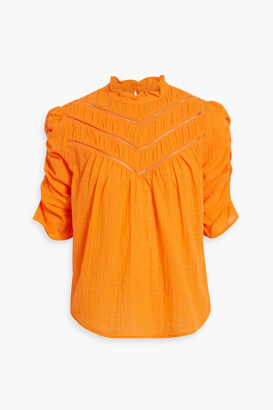 Veronica Beard Frasier Ruched Cotton-jacquard Blouse In Orange