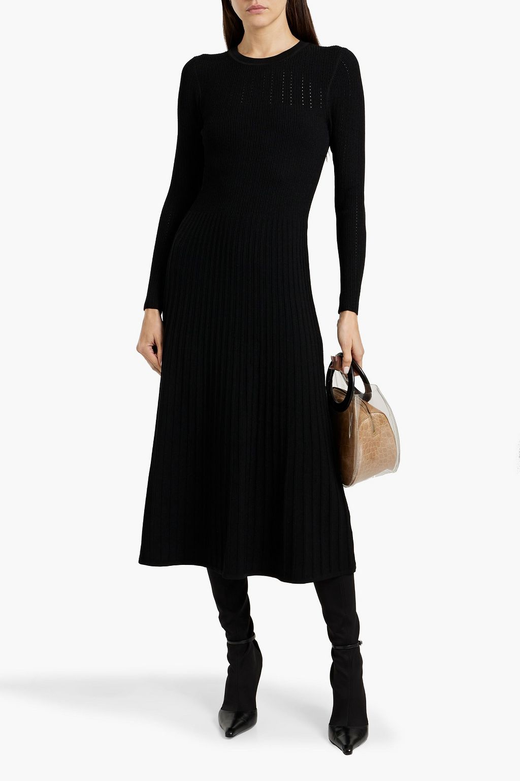 VERONICA BEARD Nami pointelle and ribbed-knit midi dress