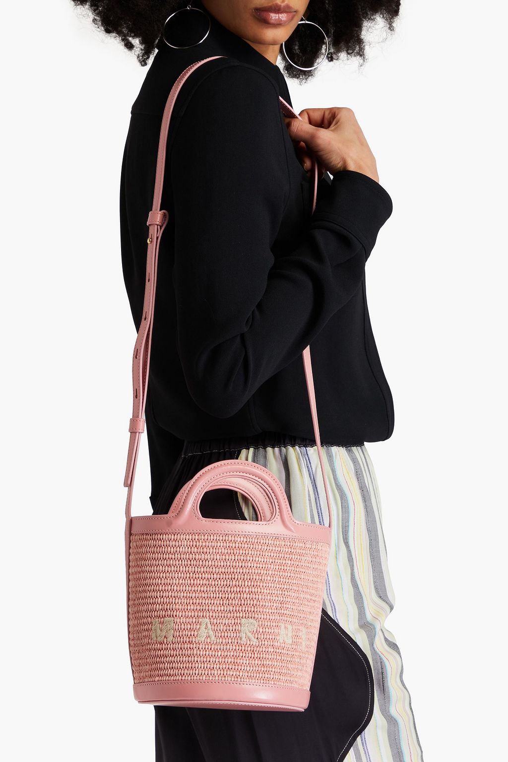 MARNI Tropicalia leather-trimmed faux raffia bucket bag