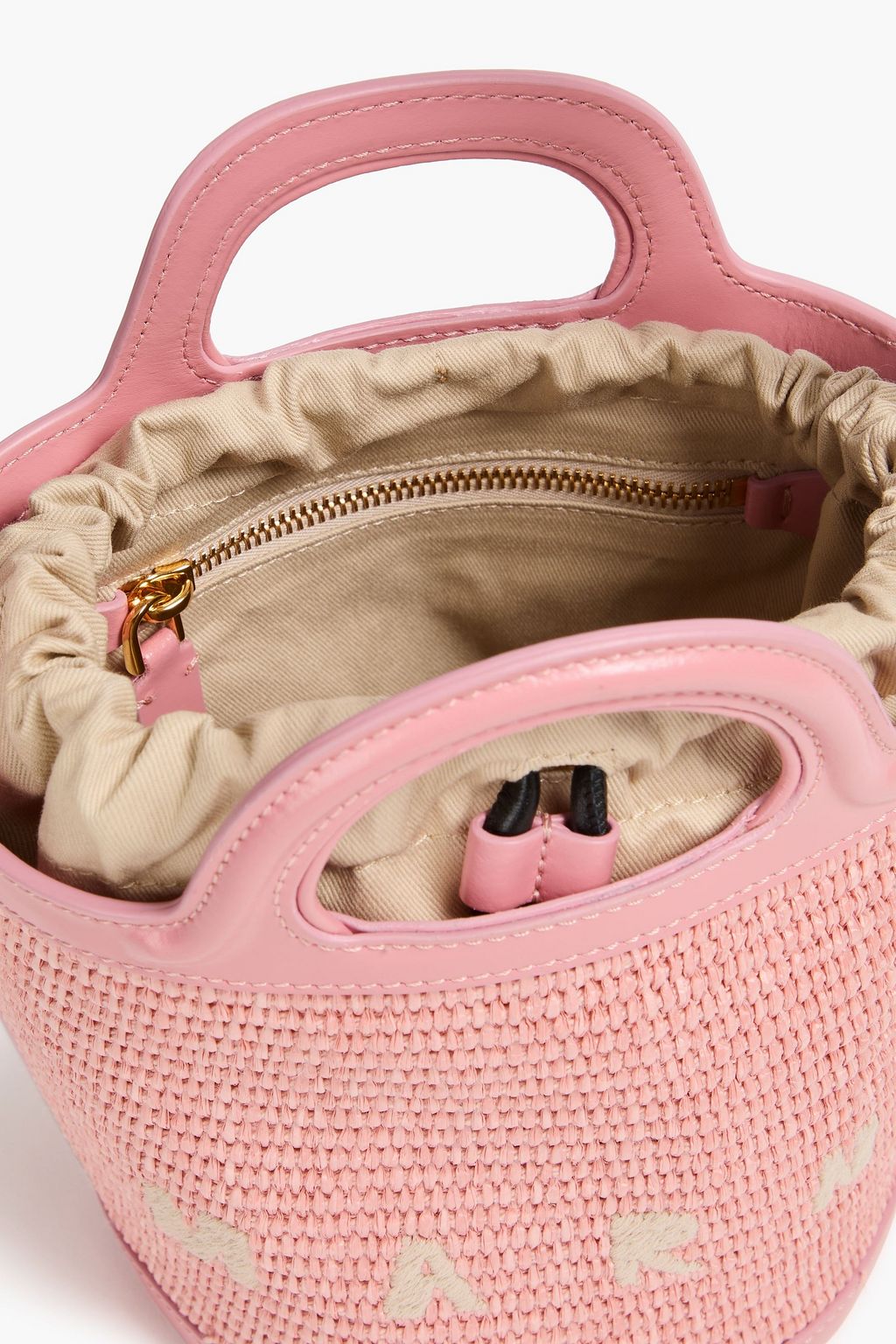 MARNI Tropicalia leather-trimmed faux raffia bucket bag