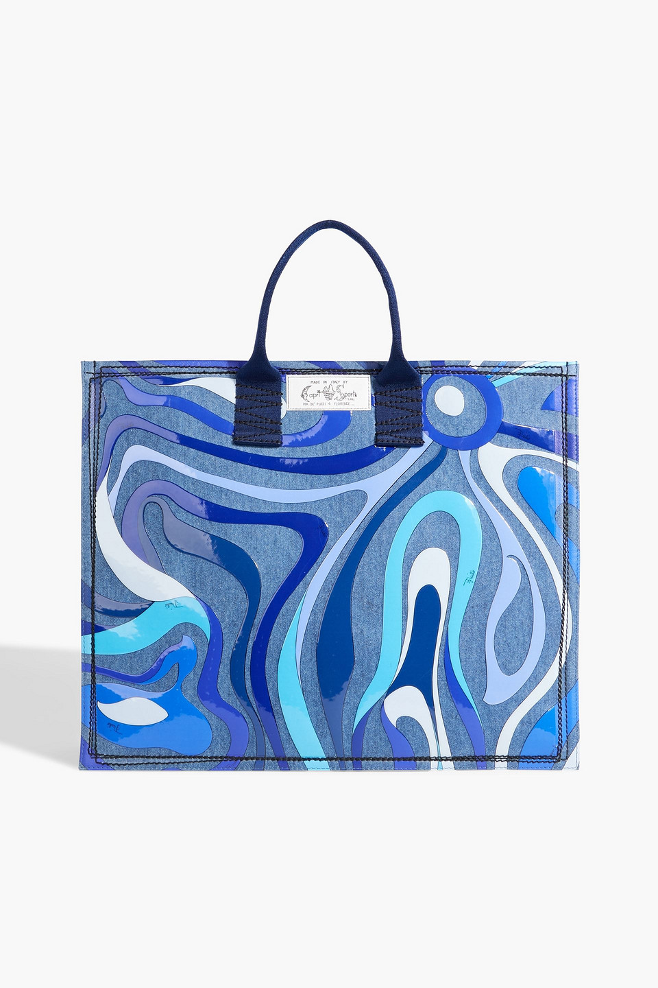 Pucci Marmo Appliquéd Denim Tote In Mid Denim