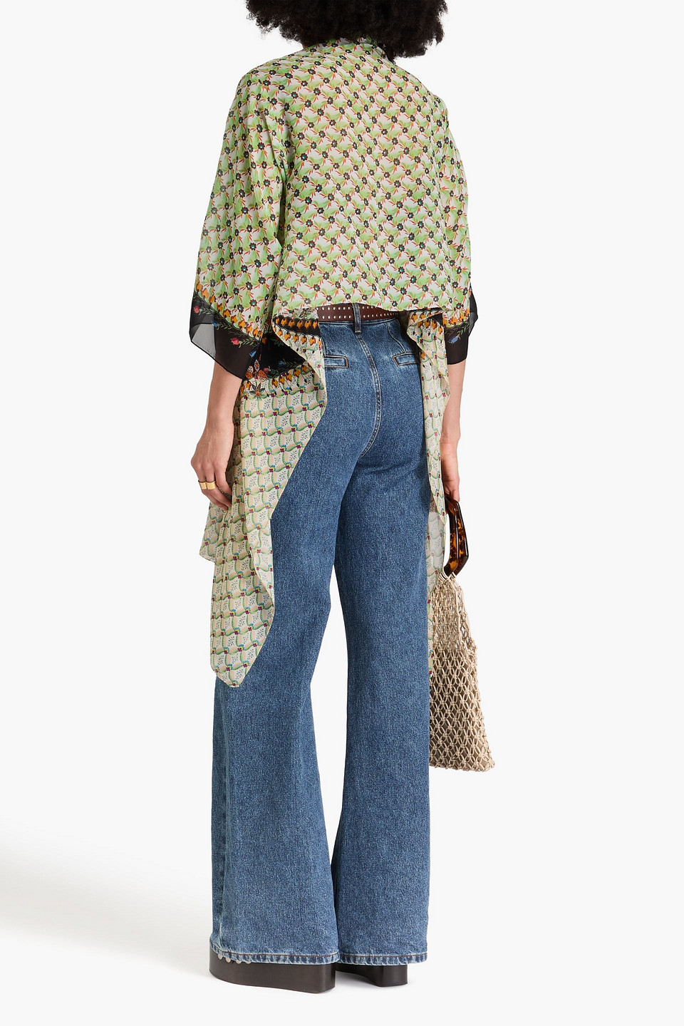 Shop Etro Floral-print Silk-georgette Jacket In Light Green