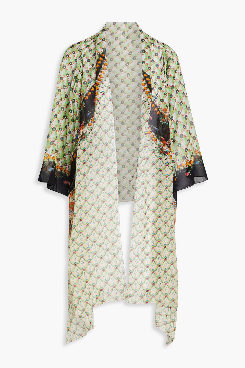 Etro Floral-print Silk-georgette Jacket In Light Green