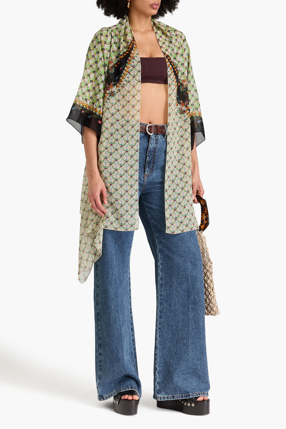 Shop Etro Floral-print Silk-georgette Jacket In Light Green