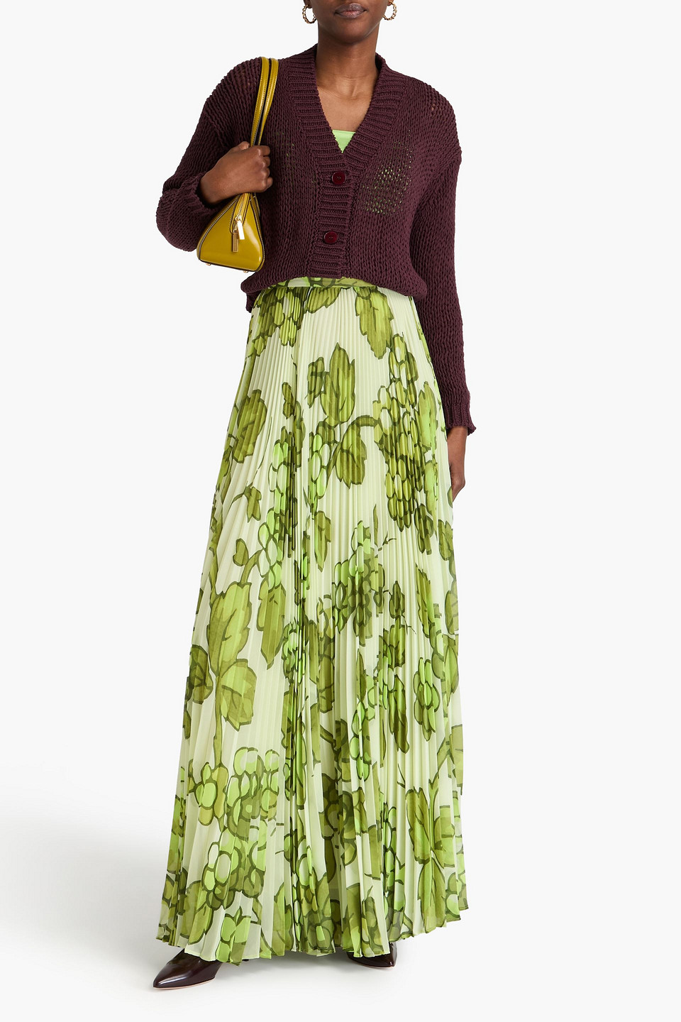 ETRO FLORAL-PRINT PLISSÉ-CHIFFON MAXI SKIRT