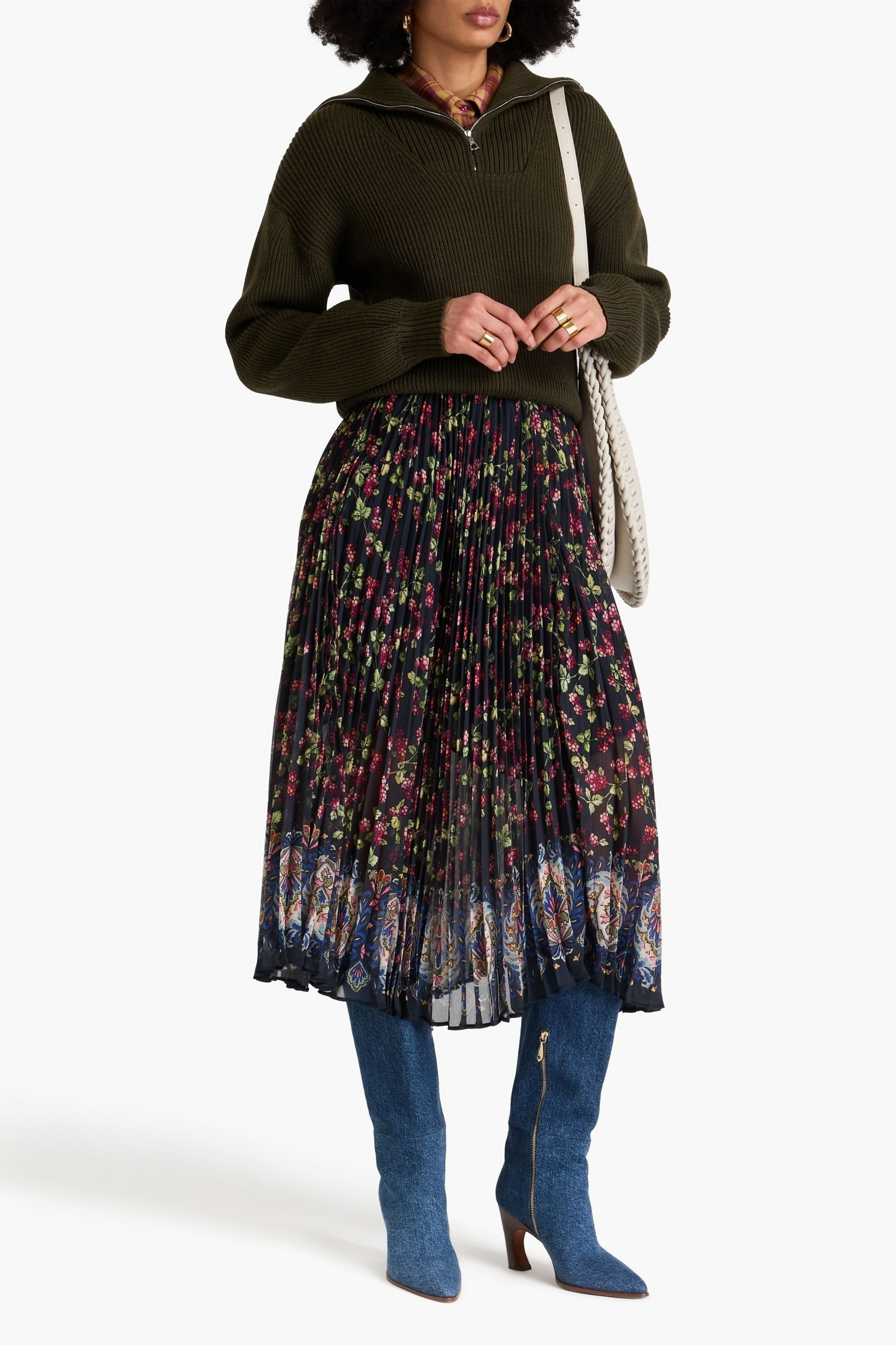 Etro Floral-print plissé-georgette midi skirt