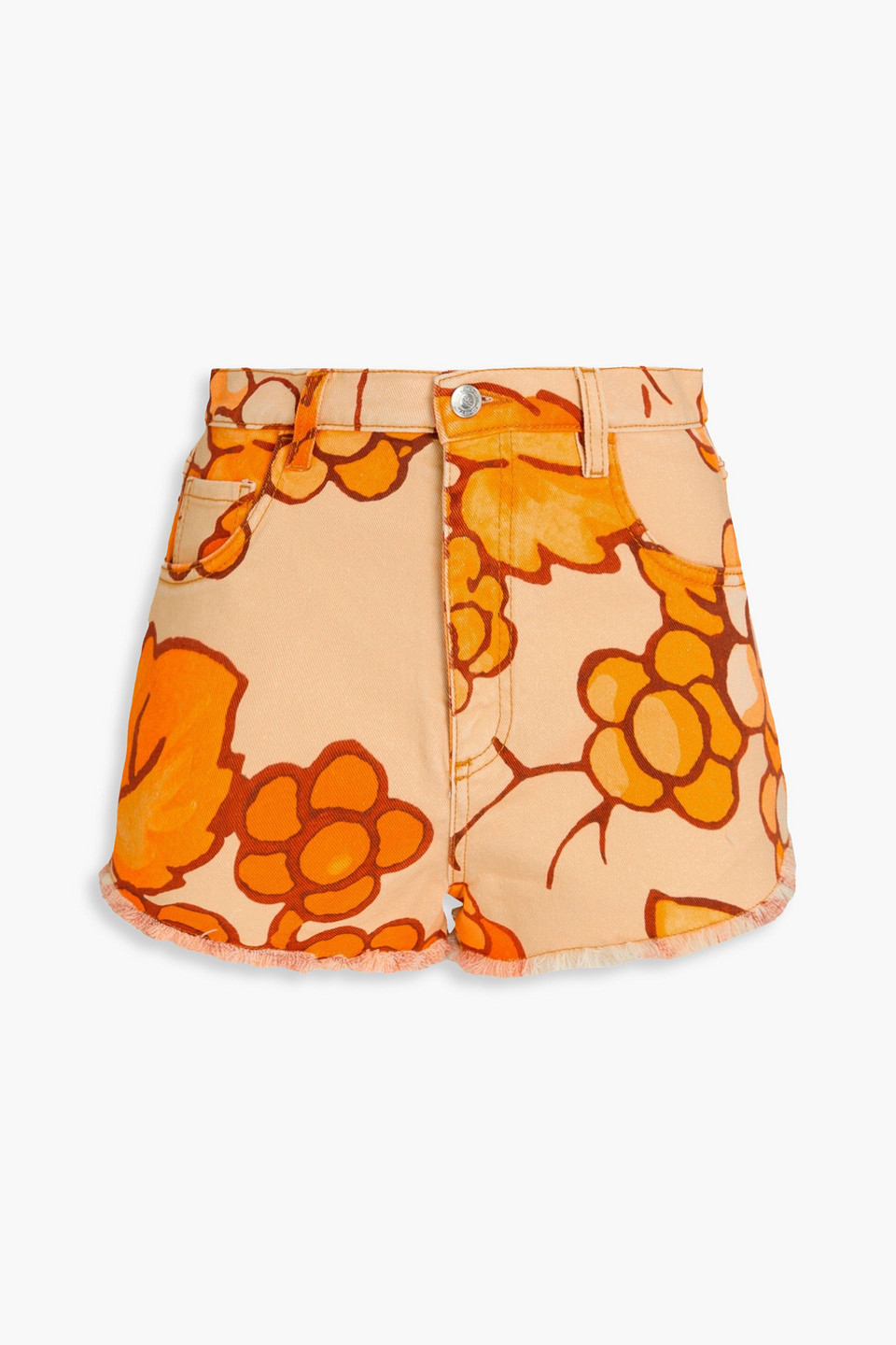 Etro Floral-print Denim Shorts In Orange