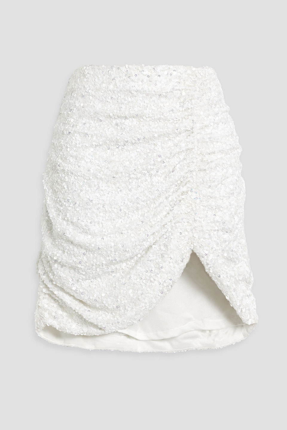 Retroféte Celestia Ruched Sequined Crepe-de-chine Mini Skirt In White