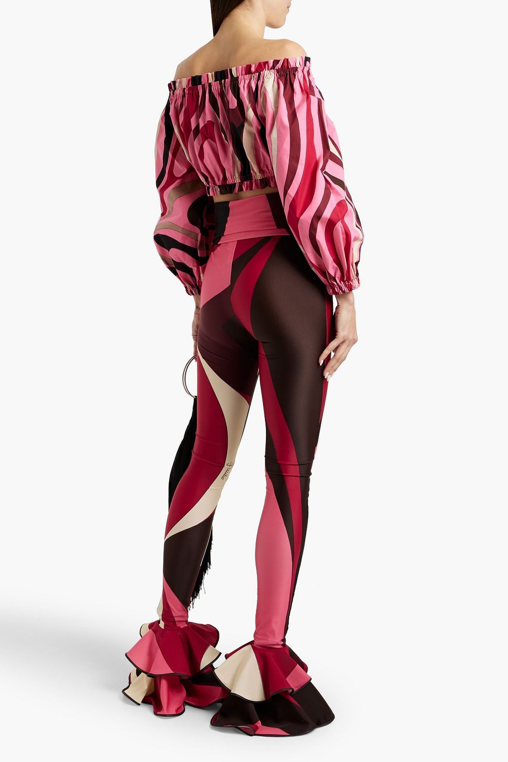 PUCCI بلوزة قصيرة من قطن البوبلين مزينة بطبعات وبتصميم مكشوف الكتفين