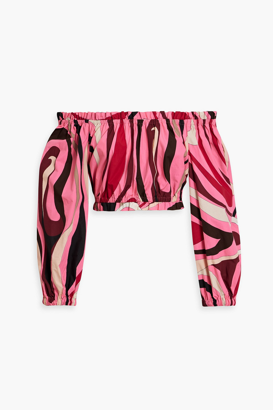 Pucci Printed Off-shoulder Cotton Shirt In Pink