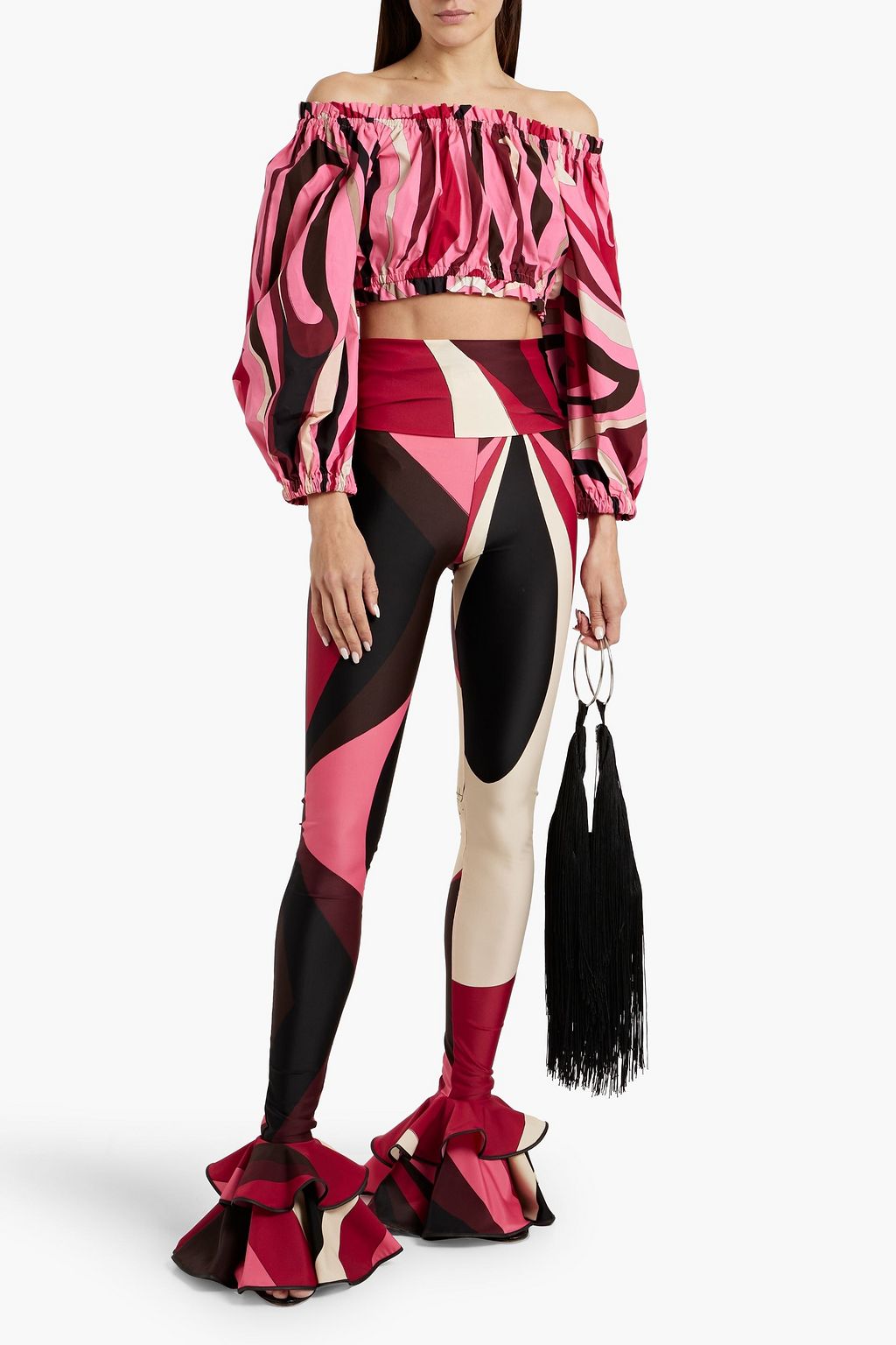 PUCCI بلوزة قصيرة من قطن البوبلين مزينة بطبعات وبتصميم مكشوف الكتفين