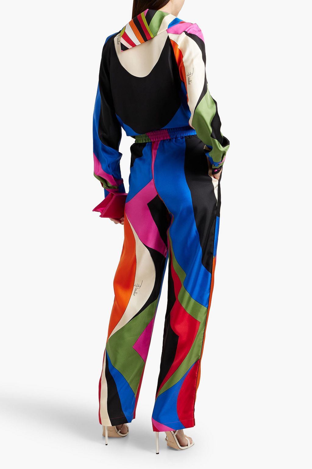 PUCCI 프린트 실크 트윌 와이드 레그 팬츠