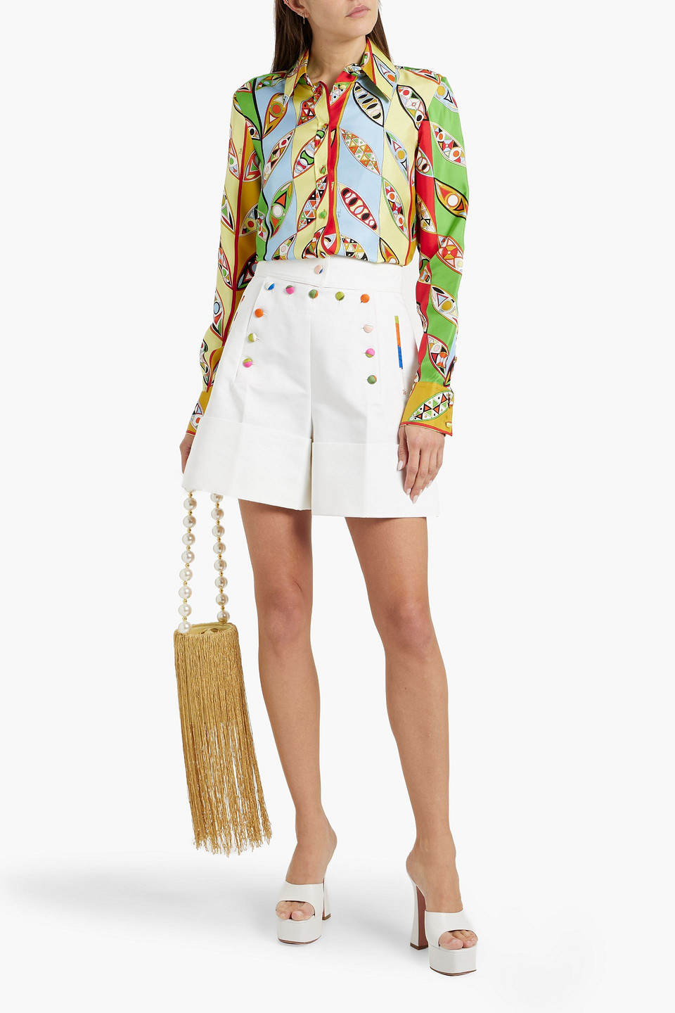 Pucci Button-detailed Cotton-blend Shorts In White