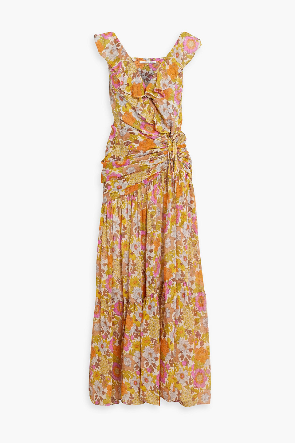 Veronica Beard Alanah Ruffled Floral-print Silk-georgette Maxi Dress In Orange