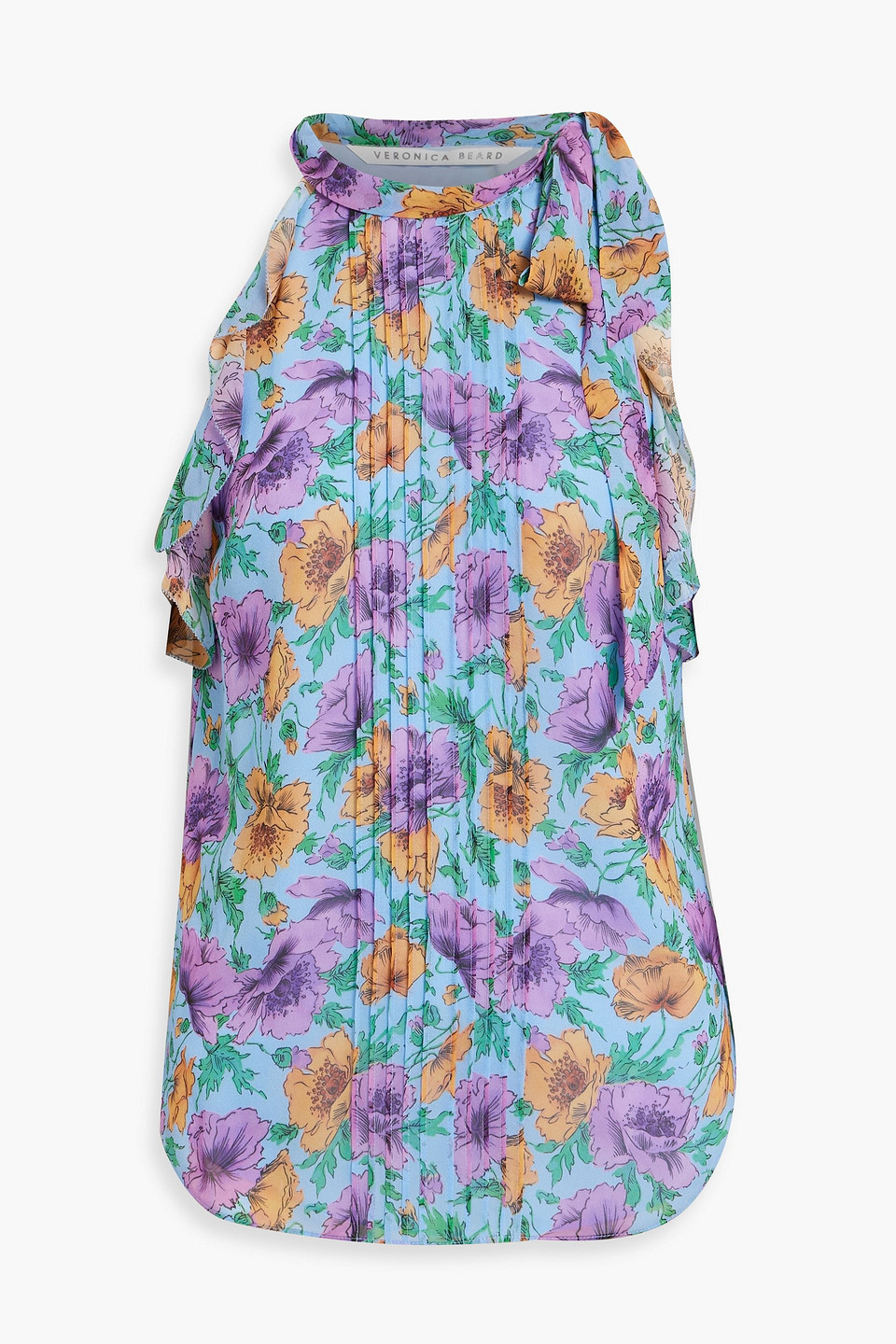 veronica beard - dali pintucked floral-print silk-chiffon top - blue - us 8