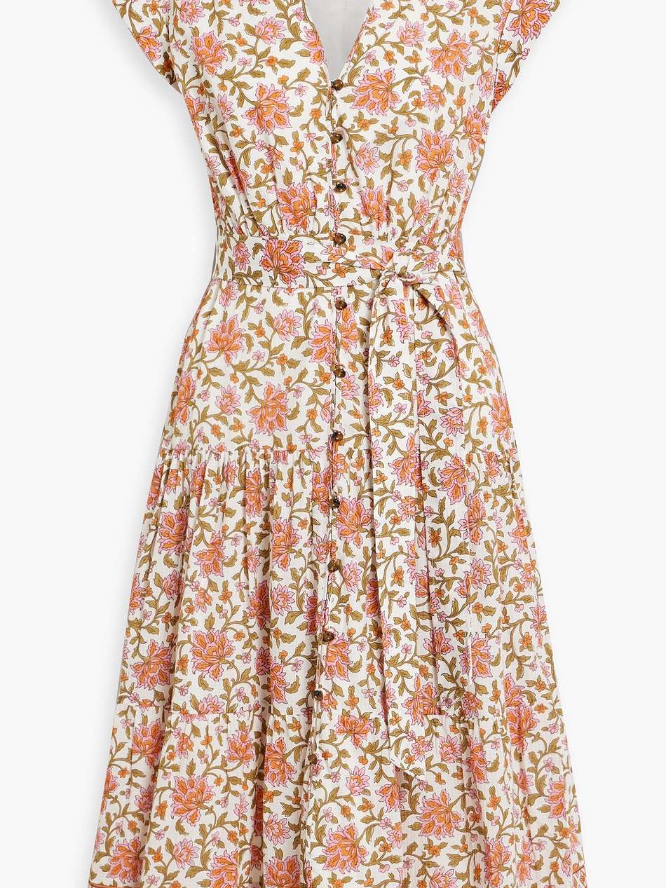 lexington floral-print cotton-seersucker midi dress