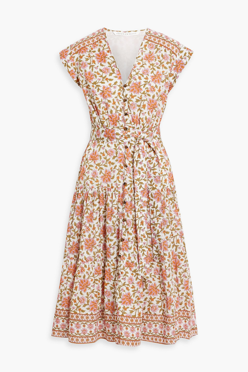 Veronica Beard Lexington Floral-print Cotton-seersucker Midi Dress In Baby Pink