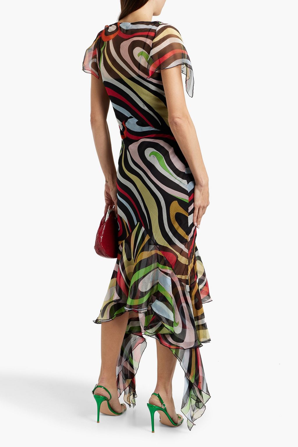 PUCCI فستان من قماش جورجيت الحريري مزين بطبعات وبقصّة غير متماثلة