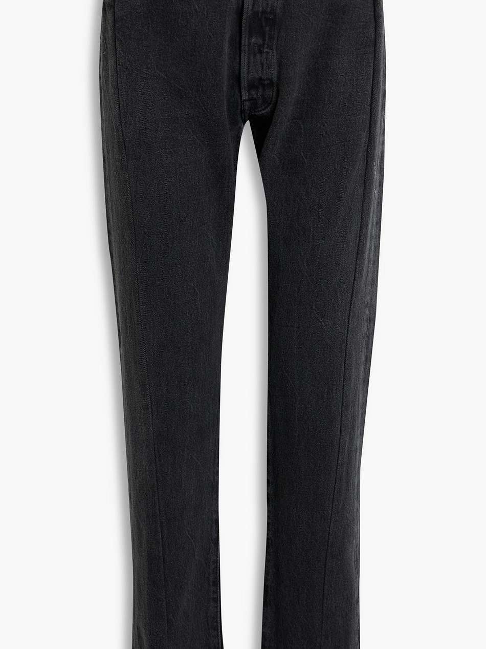 vintage unraveled distressed high-rise straight-leg jeans
