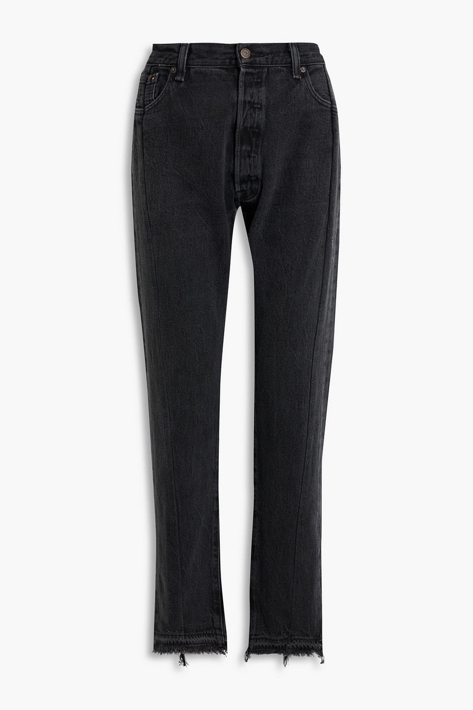 Eb Denim Vintage Unraveled Distressed High-rise Straight-leg Jeans In Black