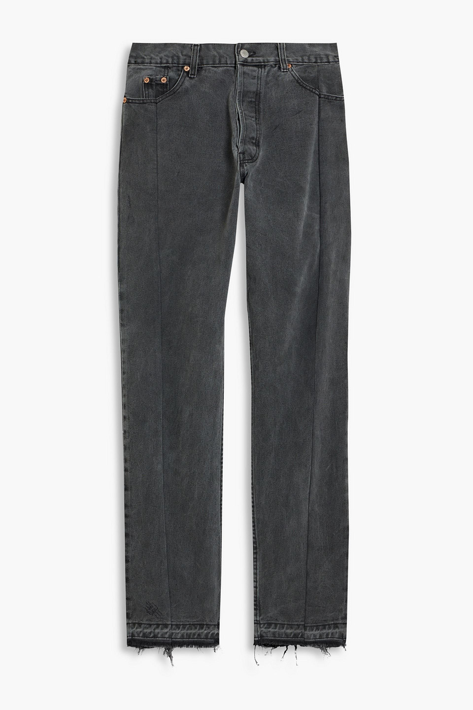 Eb Denim Vintage Unraveled Distressed High-rise Straight-leg Jeans In Dark Gray