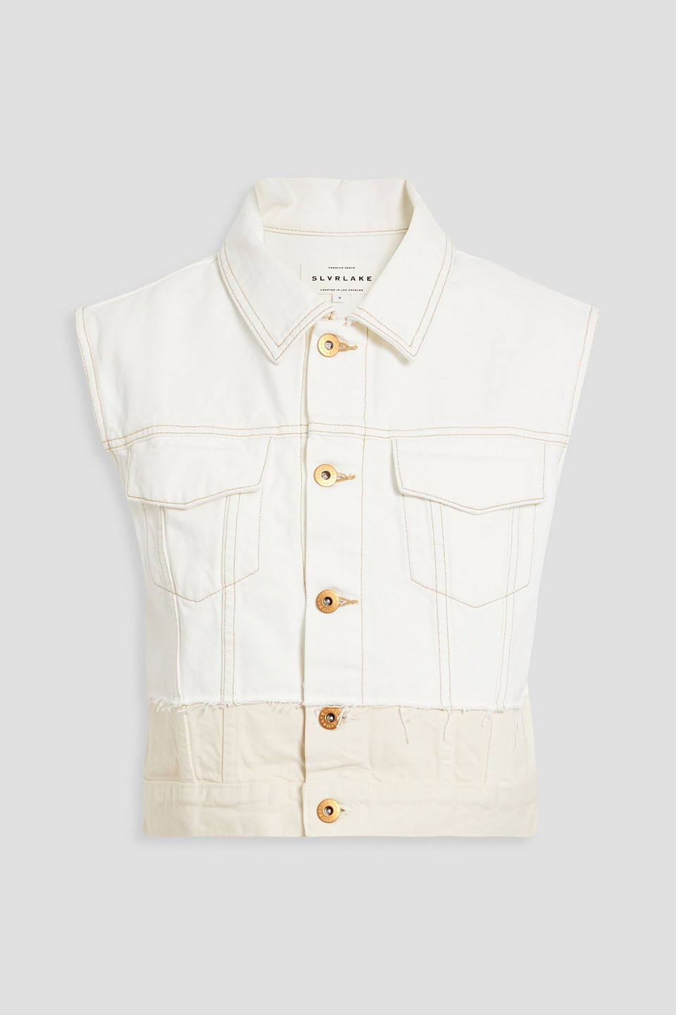 Slvrlake Caroline Frayed Two-tone Denim Vest In Ecru