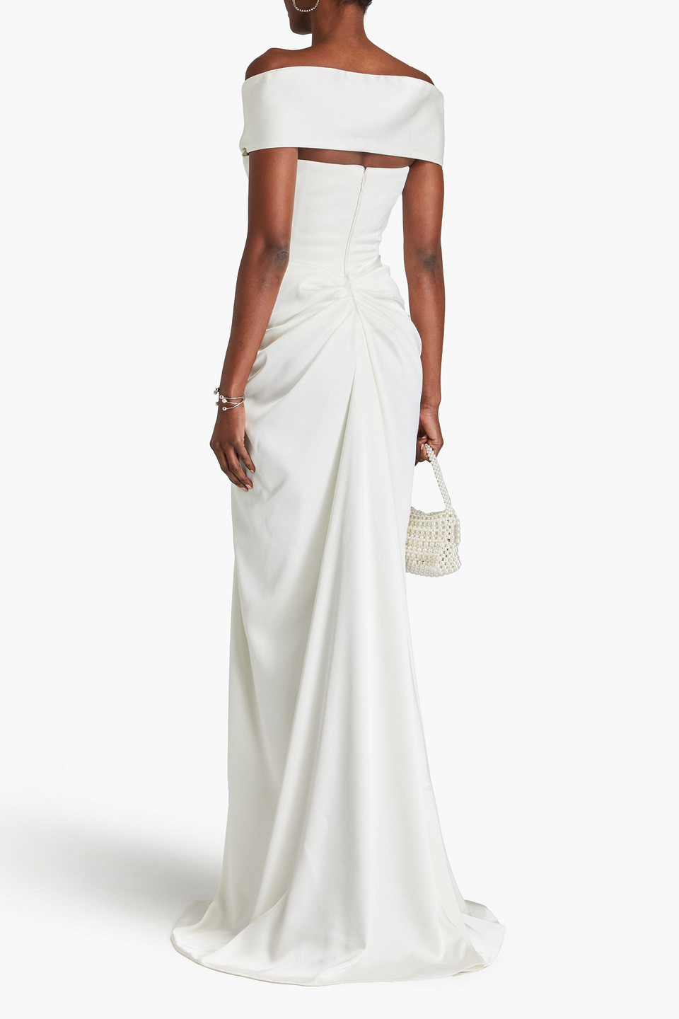 Rhea Costa Athena Schulterfreie Robe Aus Satin Mit Drapierung In Elfenbein